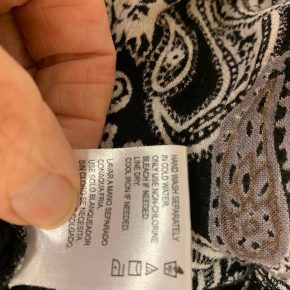 bila dress SZ Xl black & tan paisley maxi crinkle bohemian casual babydoll - Picture 9 of 12